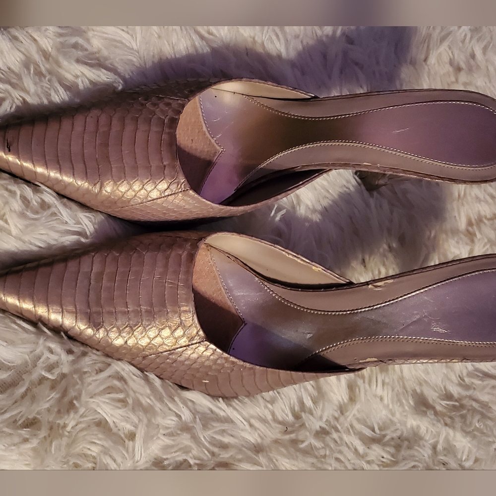 Gold Nine West bare back 4" heels. size 10